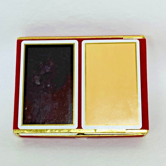 Vintage Congress Playing Cards Red Velvet Box Double Deck Cel-U-Tone Brown Retro - Picture 2 of 4